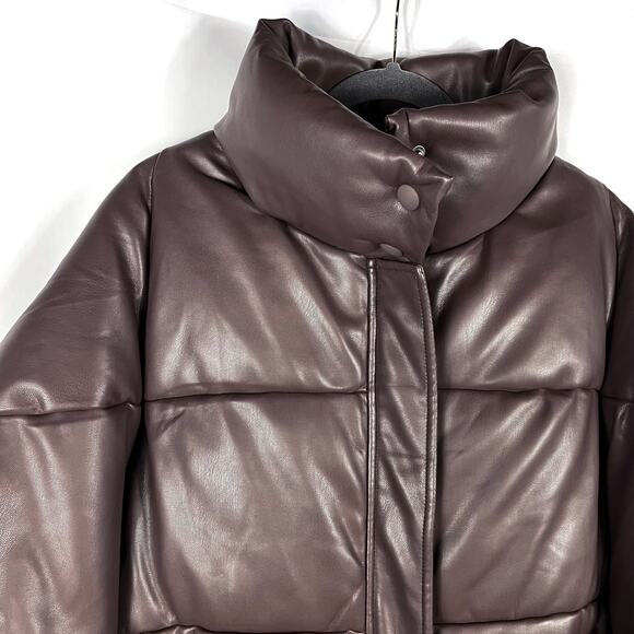 Apparis Jemma Puffer Jacket Cocoa Faux Leather Full Zip Funnel Neck Sz XL - Picture 9 of 16